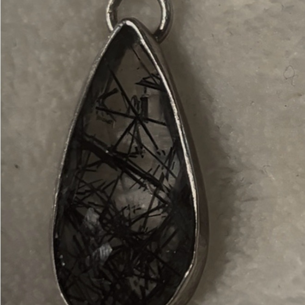 Sterling Silver Teardrop Shaped Tourmalated Quartz  Pendant - Picture 3 of 4